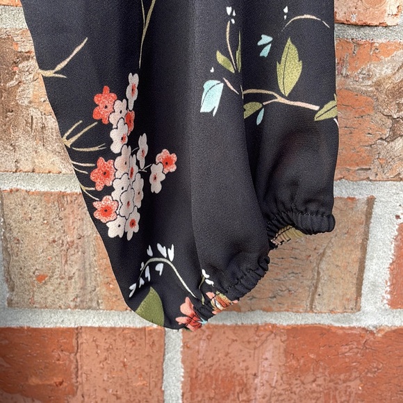 Nanette by Nanette Lepore Black Floral Pin tuck Dress Size 10 Tie Waist Buttons - Picture 6 of 14